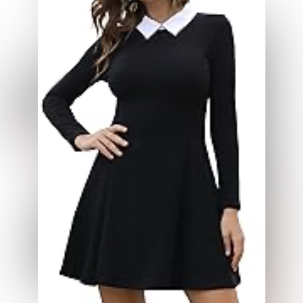 Elegant Black Dress with White Collar